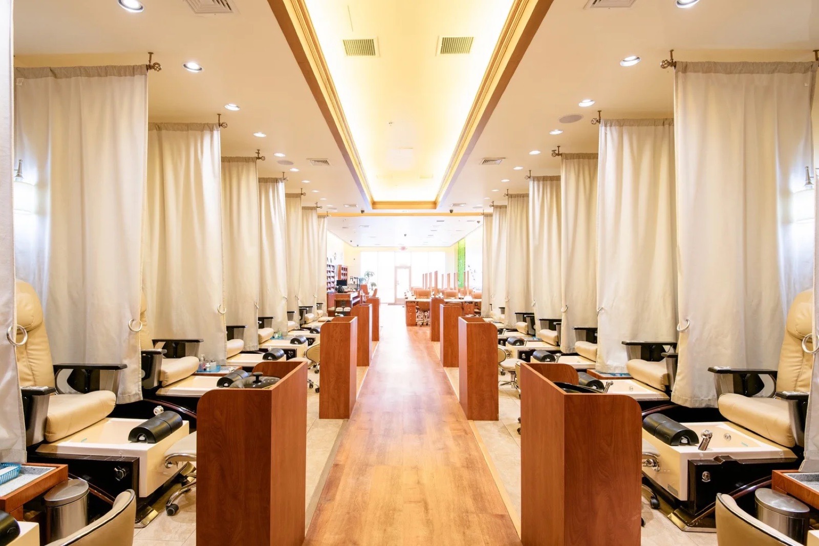 Somerset Nails pedicure room with curtained chairs